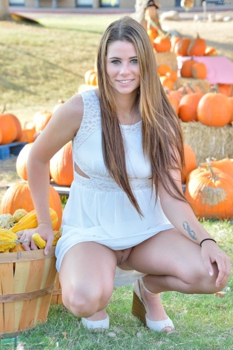 Sweet young adult girl flashes numerous no panty upskirts in public places