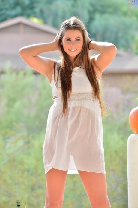 Sweet young adult girl flashes numerous no panty upskirts in public places