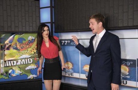 Attractive weather girl Kendall Karson bangs the news anchor on first day of work