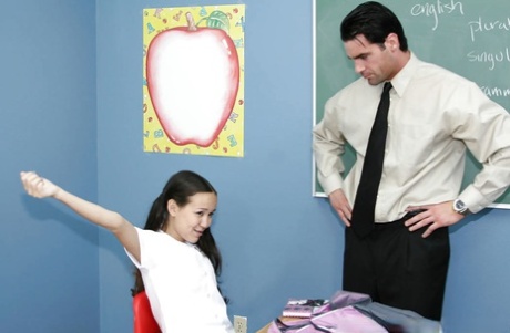 Asian young adult Amai Liu gets banged and facialized by her perverted teacher