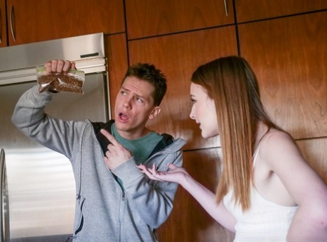 Attractive young adult Danni Rivers bangs her step brother on the couch during power outage