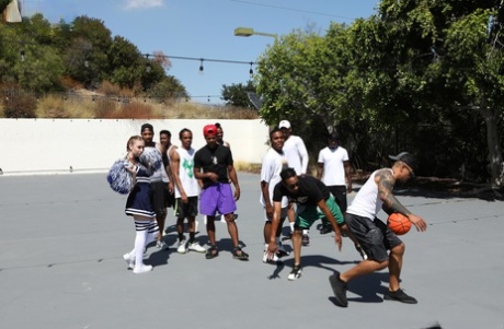 Young adult cheerleader Arietta Adams gets nailed in an interracial gangbang