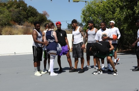 Young adult cheerleader Arietta Adams gets nailed in an interracial gangbang