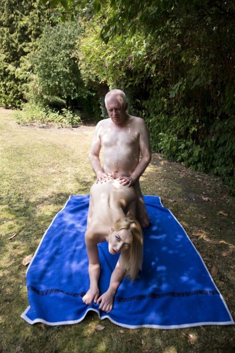 Blonde young adult gives her old date a BJ in a 69 and goes for an outdoor manhood ride