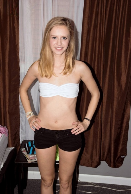 Delicious blonde young adult Rachel James blowing and humping a huge white manhood