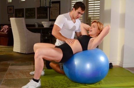 Middle-aged cock-sucker Sasha Sean is jumping happily on young manhood