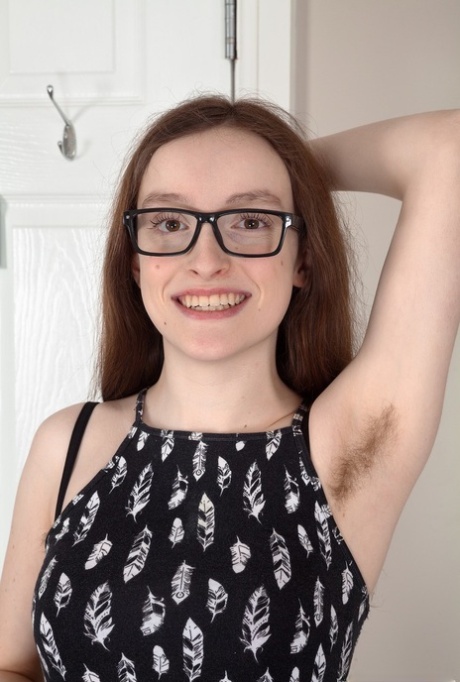 Nerdy girl Billie Rae shows her unshaven body in the artistic with her glasses on