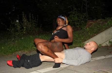 Ebony slut Josy Black hooks up on the street for a public suck and passionate