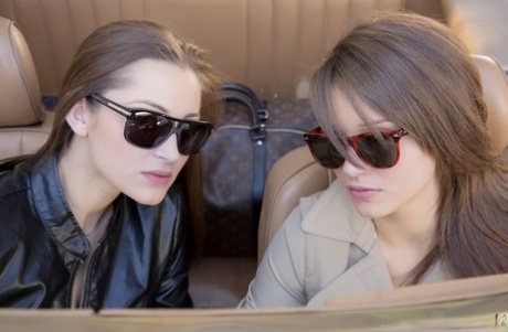 Alluring chick Dani Daniels making out with her same-sex female friend outdoor