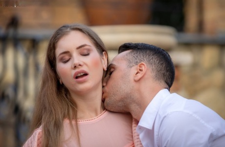 Authentic girl Mary Rock rides her lover's manhood outdoors after wine and foreplay