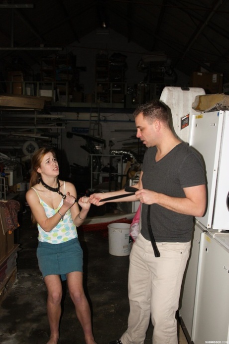 Naughty pantiless young adult Anouk bound with rope & gagged with tape in the barn