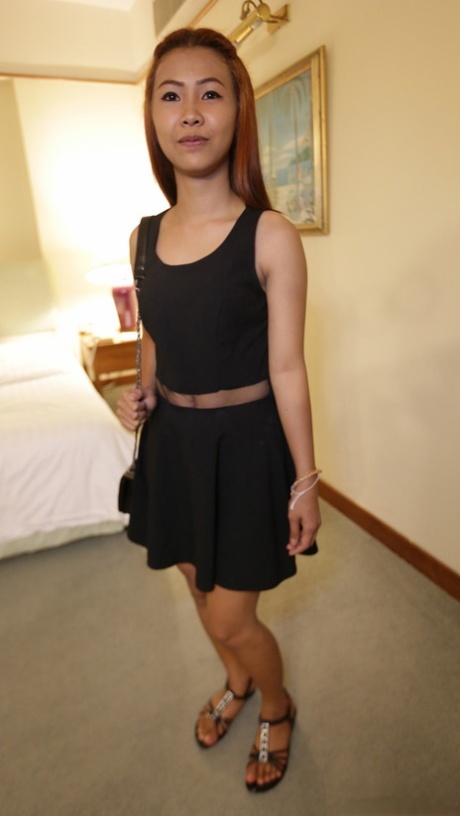 Petite Filipina girl exposes her flat chest and tight femininity for the first time