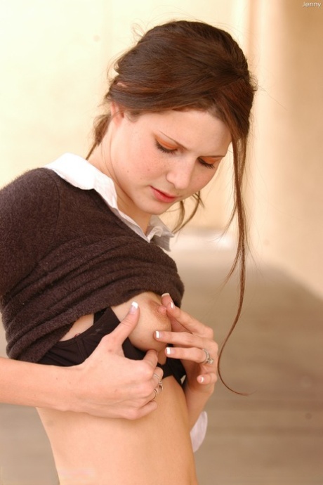 Sweet young adult Jenny milks her breasts and grabs her curves cheeks outdoors