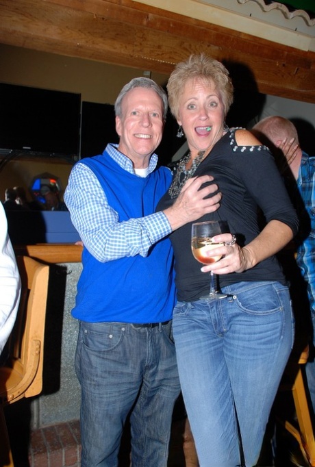 Mature lady Tracy Lick introduces her swinging friends at a party