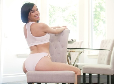 Young adult with natural jugs Savannah Sixx gets her twat filled in the kitchen