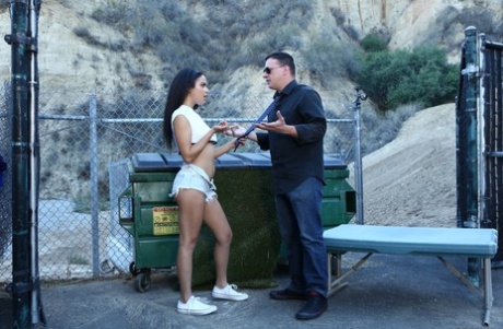 Latina teenager Maya Bijou seduce an older man in jeans shorts