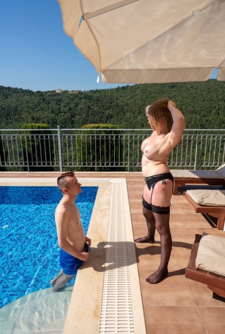 Chubby authentic MATURE WOMAN Mackenzie Page poses in her lingerie & teases a young adult boy