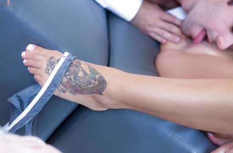 Blonde pornstar August Ames receiving cumshot on curves after banging big manhood