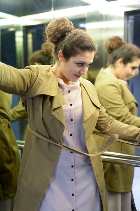 Cute authentic mom Lili flashes her muff as she poses pantyless in public