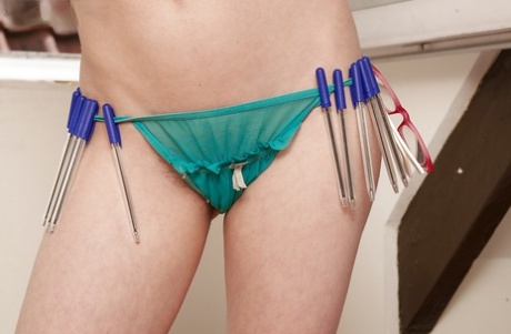 Cute coed Carla B is a tiny little spinner in pretty panties and glasses