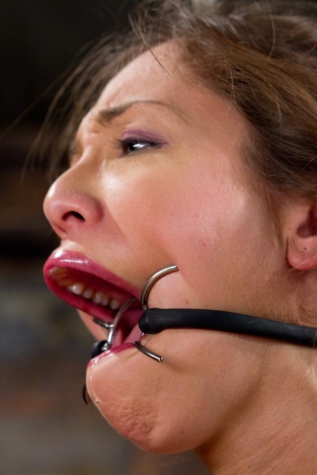 Alluring girl Audrey Rose endures extreme mouth spreading and tit torment