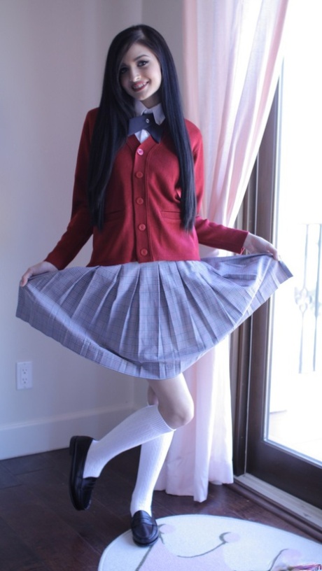 Seductive schoolgirl Zoey Kush displays her young adult femininity & tiny breasts in uniform