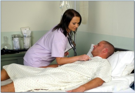 Alluring nurse Katja Kassin treating her patient with blowjobs and fucking