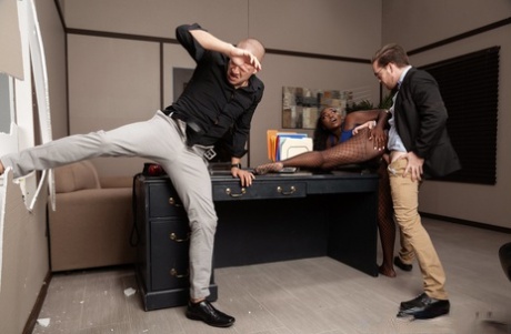 Big assed ebony Osa Lovely gets double teamed by her white colleagues