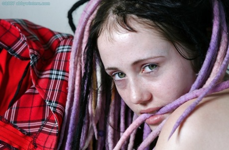 Cute dreadlock attired authentic Jade L posing in bra and underwear