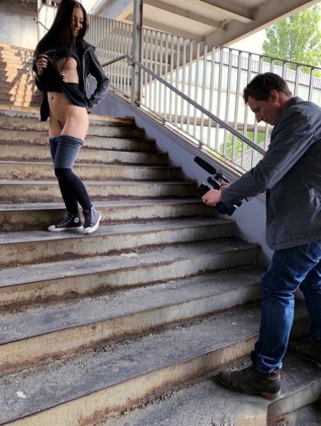 Brunette exhibitionist Lullu Gun exposes herself before having intimacy in public