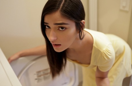 Slim young adult Emily Willis changes into crotchless yoga pants for intimacy with stepbro