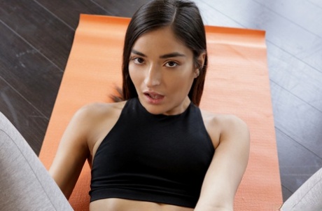 Slim young adult Emily Willis changes into crotchless yoga pants for intimacy with stepbro