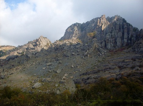 Brunette chick Viktoria poses totally natural indoors and outdoors