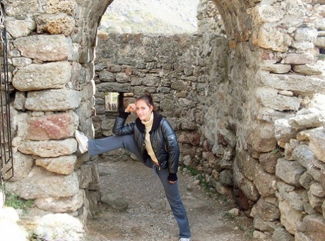 Brunette chick Viktoria poses totally natural indoors and outdoors