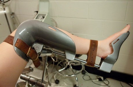 Busty Sierra Skye strapped to doctor's exam table for nipple pumping & fucking