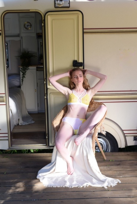 Slim authentic Lena Flora doffs her underwear and flaunts her tiny titties