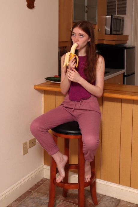 Authentic young adult Myra Glasford shows her slim figure and plays with her twat