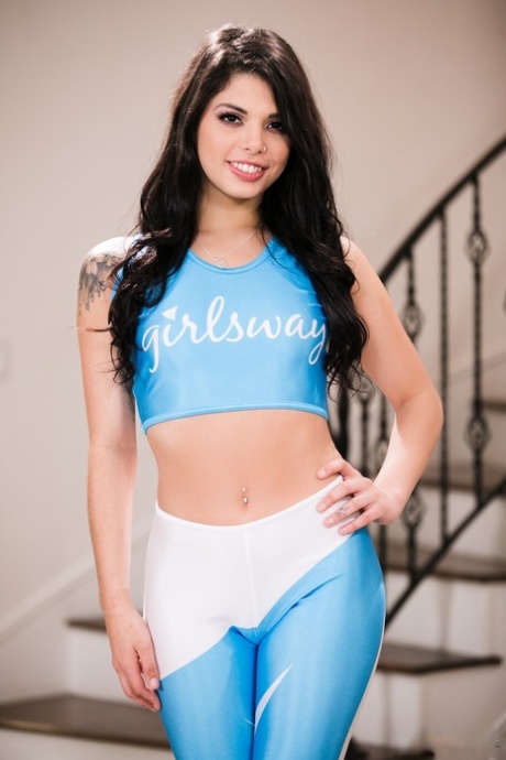 Hot Latina teen Gina Valentina models non nude in workout clothes and barefeet