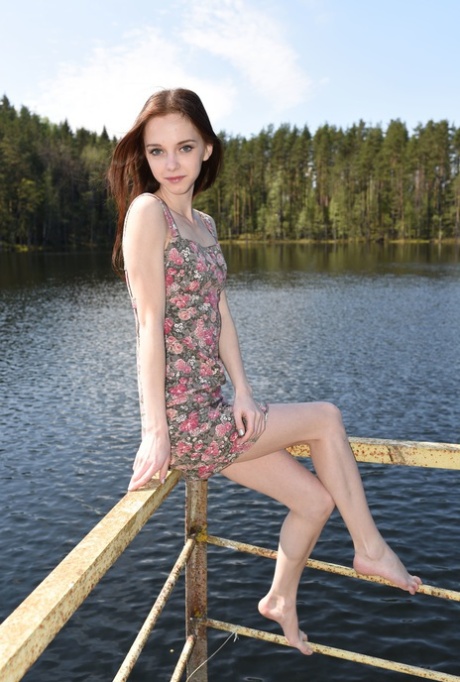Glamorous teen Pala strips to show her very skinny body by the lake